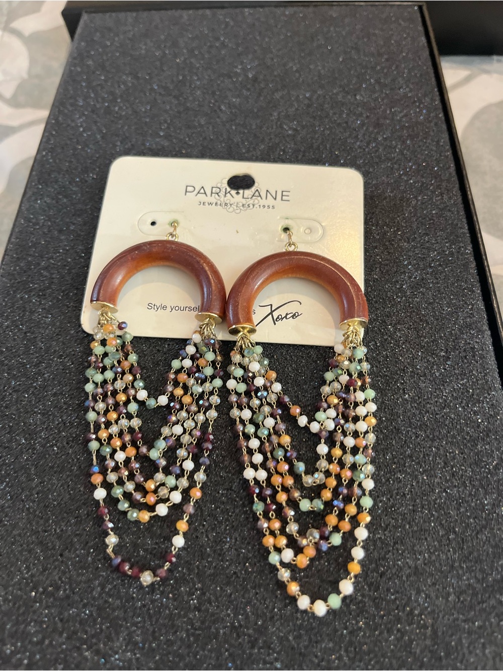 Park Lane Multicolor Bead & Wood Hoop Drop Earrings